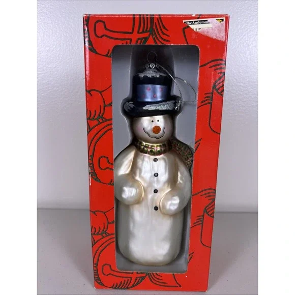 Kurt Adler Handblown Glass Snowman Christmas Ornament Top Hat‎ Scarf Festive