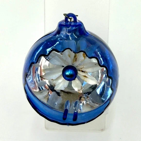 Jewelbrite Cobalt Blue Mercury Glass Single Indent‎ Flower Christmas Ornament