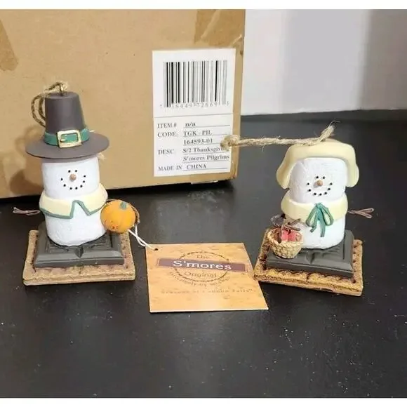 S'mores Original‎ Midwest of Cannon Falls Marshmallow Pilgrims (2) Ornament New