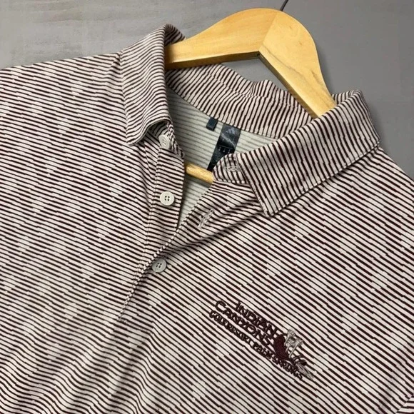 Adidas Golf Polo Maroon Striped Indian Canyons Palm‎ Springs Logo Size Medium