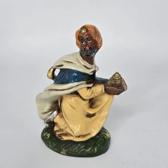 Vintage FONTANINI Paper Mache Nativity Set BLACK WISE MAN ITALY 5