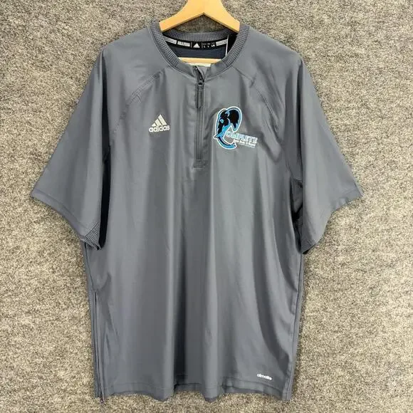 New Adidas Activewear T-Shirt Men L Large Gray Zipper Short Sleeve Crew Neck