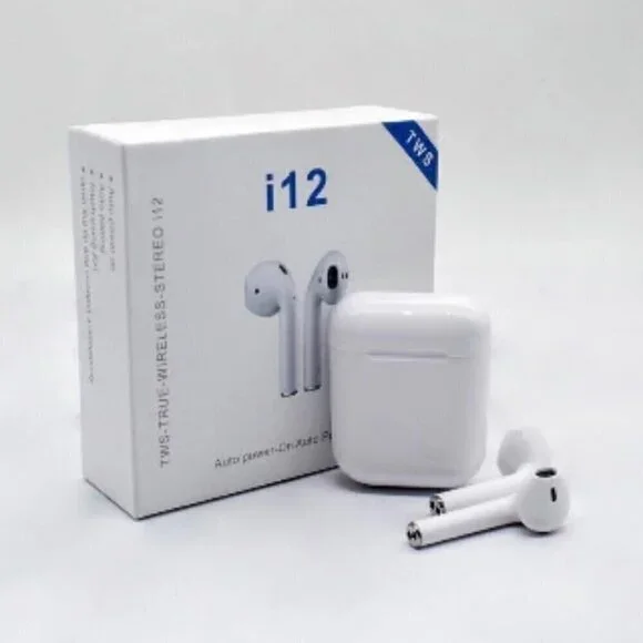 TWS True Wireless Stereo i12 Earbuds, White, Auto Pairing, Auto Power On -SEALED