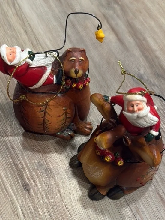 Vintage Santa Bear Moose Christmas Ornaments Rustic Woodland Holiday Decor Set