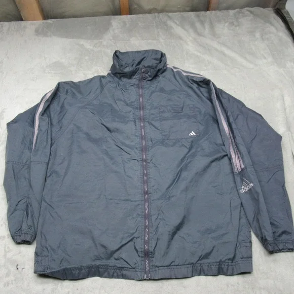 Adidas Jacket Mens Medium Grey Full Zip Light Pack Rain Jog‎ Windbreaker VTG 90s