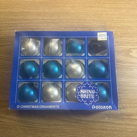 Shiny Brite Christmas ornaments (11),‎ blue And Silver, in box VINTAGE