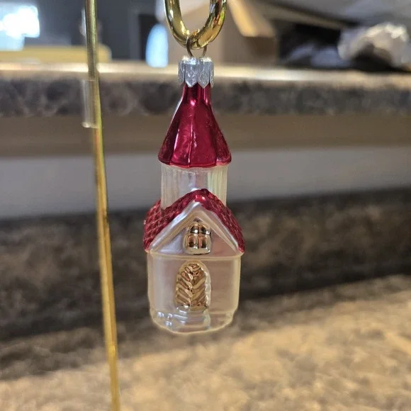 Vintage West Germany Mercury Glass Church w / Steeple CHRISTMAS TREE ORNAMENT 3