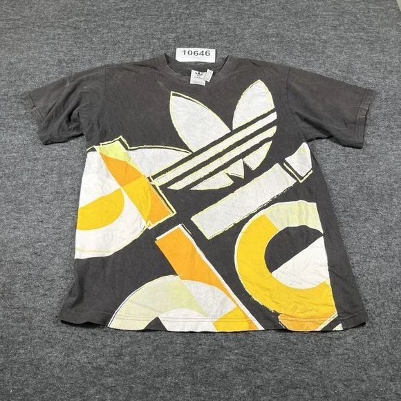 Adidas T Shirt Mens Large Black Trefoil Graphic Print Cotton Crew Neck Casual