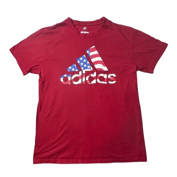 Adidas T-Shirt Mens L Red USA Flag Logo Golf ADVR2001 Short Sleeve Cotton Tee