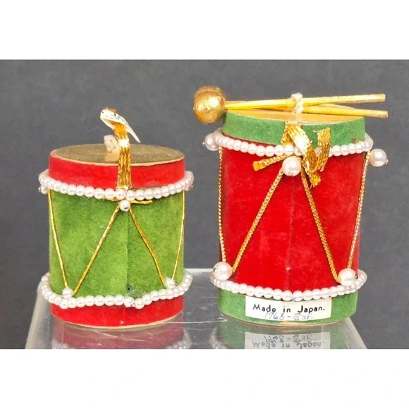 Lot Of 2 Made In‎ Japan Xmas Cardboard Drum Ornaments