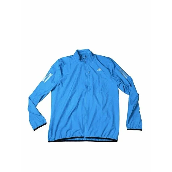 Adidas Men's Own The Run Windbreaker Running Jacket Size L Full Zip Blue Light