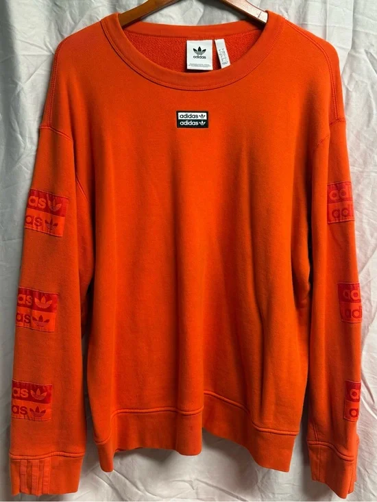 adidas Orange Crewneck Sweatshirt with Sleeve Logo Tabs