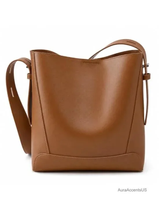 Genuine Leather Bucket Tote Bag Crossbody Purse Adjustable Strap Shoulder Bag