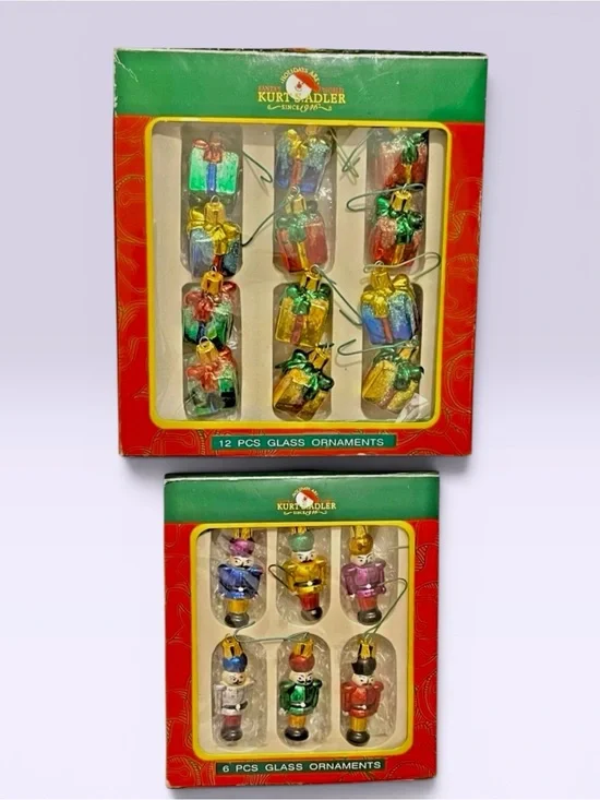 Kurt Adler Mini Glass Nutcracker and Presents  Christmas Ornaments 2