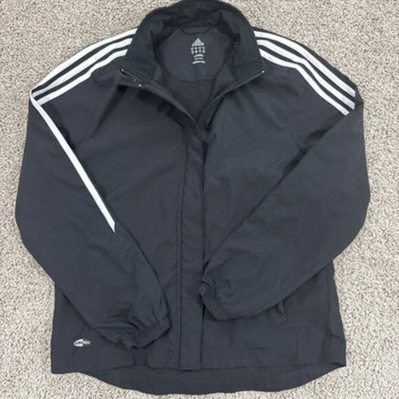 Adidas‎ ClimaProof Black Windbreaker Track Jacket Mens S Lightweight EUC