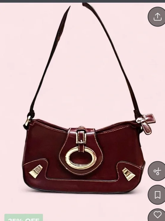 Women's Burgundy Shoulder Bag with Ring Accent