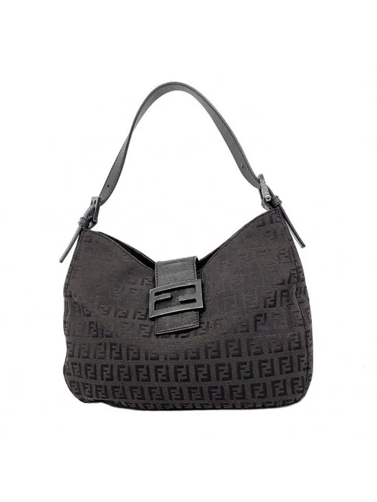 Fendi Handbag Zucchino Nylon Canvas Black Silver