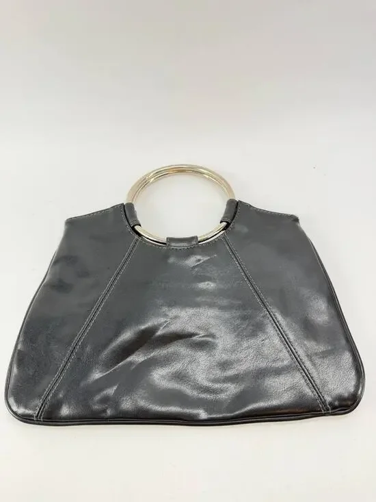 Giannini Black Ring Handle Clutch Purse Faux Leather Evening Handbag
