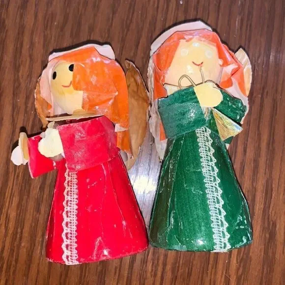 Two Vtg paper angel Christmas tree ornaments‎