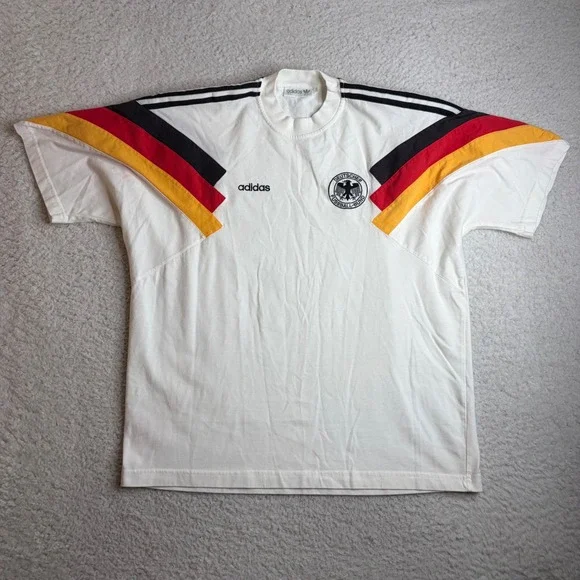Vintage Adidas West Germany Soccer Jersey DFB White Red Gold Mens L Large 90s
