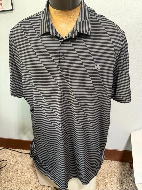 Adidas PGA Iowa Section Men's Black and Gray Striped Polo DB