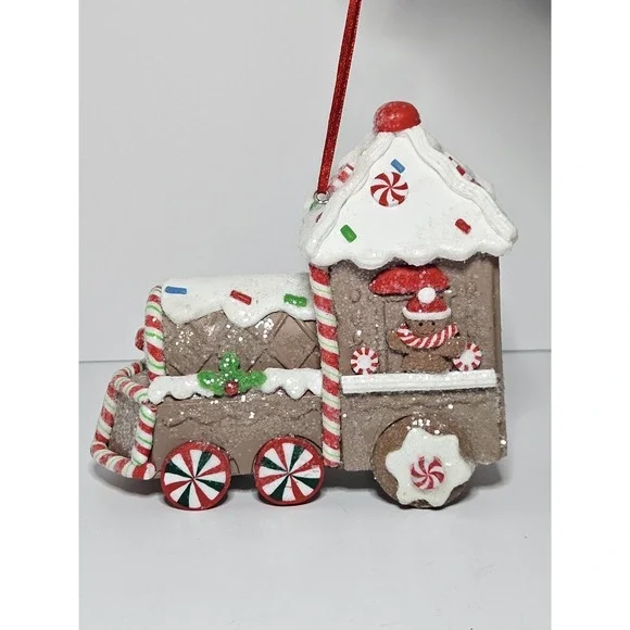 Claydough Gingerbread Train Christmas Ornament Lighted Candy Cane Holiday Decor