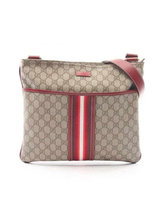 Gucci Shoulder Bag GG Supreme Beige Red Canvas Leather