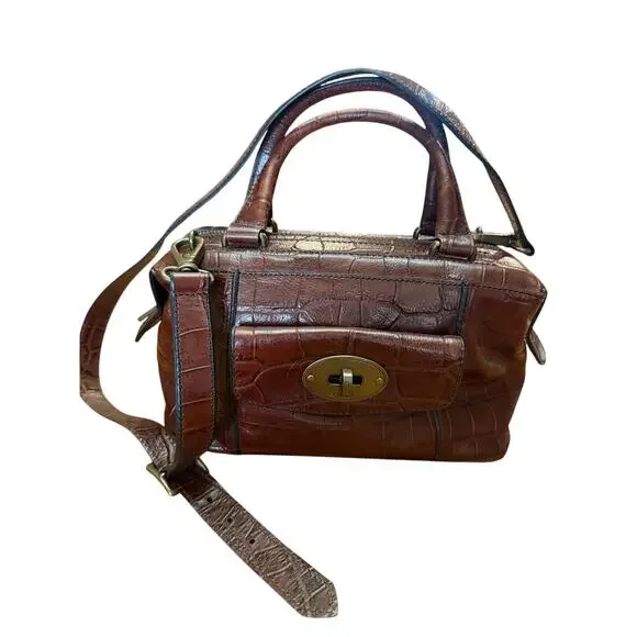 Vintage Fossil Reissue Frame Doctor bag croc embossed leather stylish classy