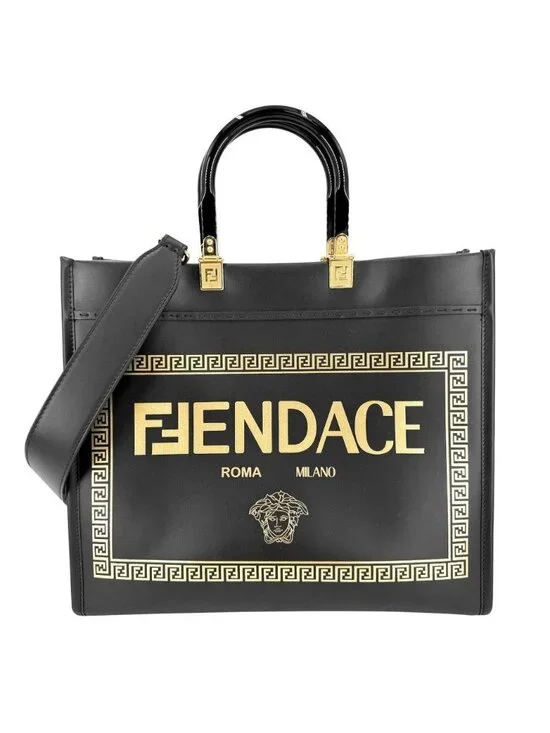 Fendi 2-Way Fender Che Sunshine Shoulder Bag Tote Crossbody Versa Chi Collaborat