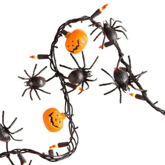 Halloween Spider Garland with Pumpkins - 50 Light Set