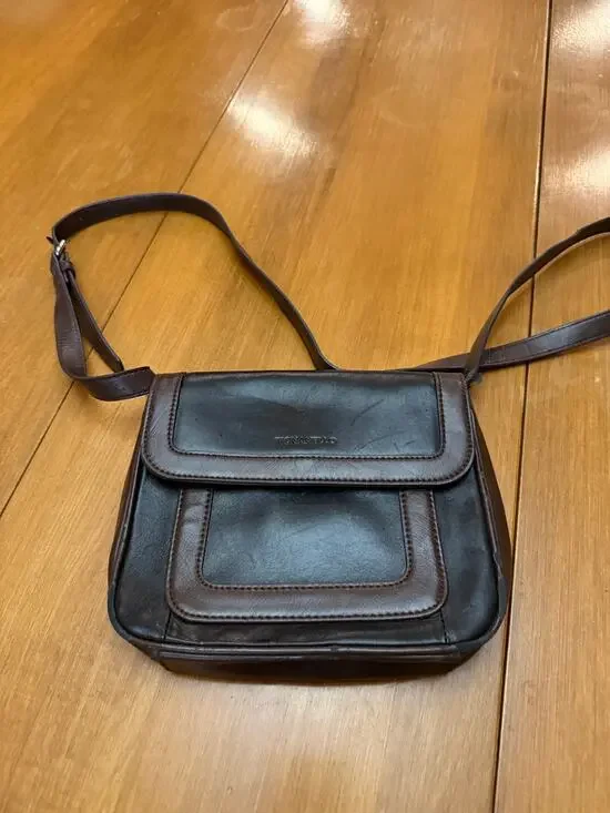 Vintage Tignanello black brown leather crossbody bag adjustable strap casual