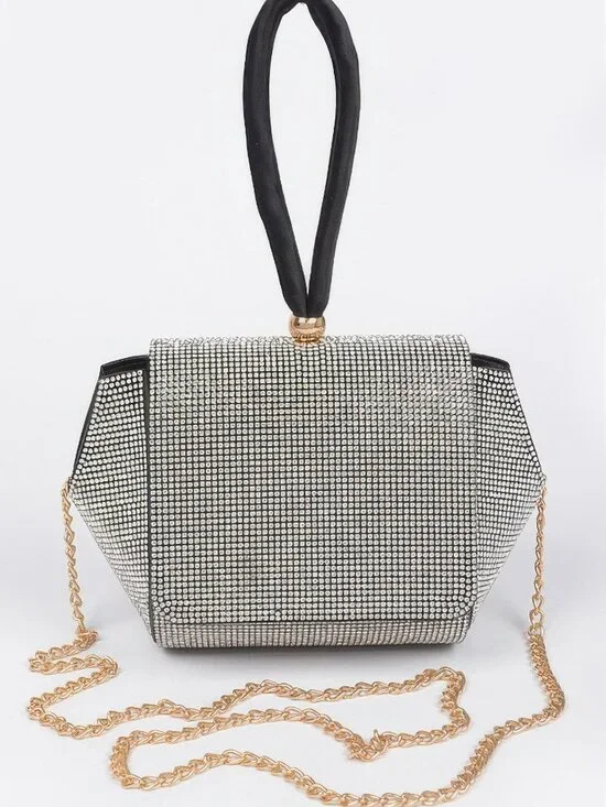 Rhinestone Wrist Band Flap Clutch