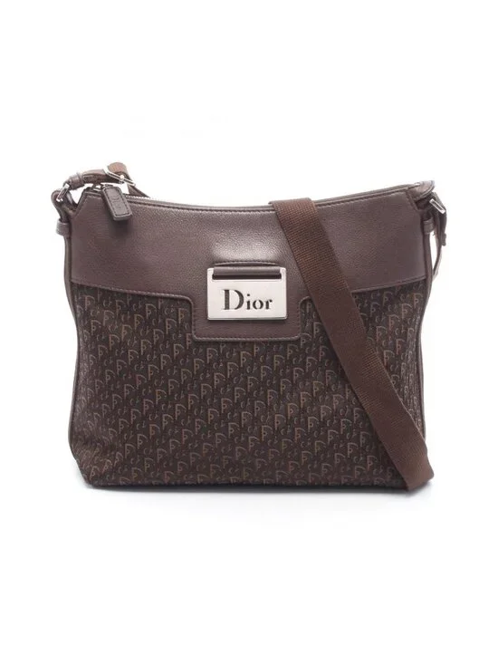 Dior Shoulder Bag Street Chic Trotter Dark Brown Canvas Leather