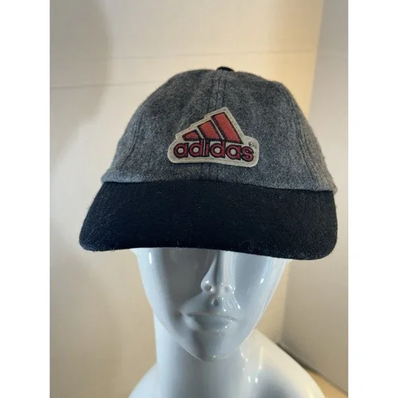 VTG Adidas Gray Black Wool Blend Baseball Hat/Cap Adjustable LOGO Patch