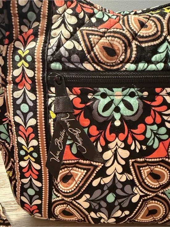 Vera Bradley Quilted Crossbody Bag in Black, Coral, Mint & Tan Floral Paisley