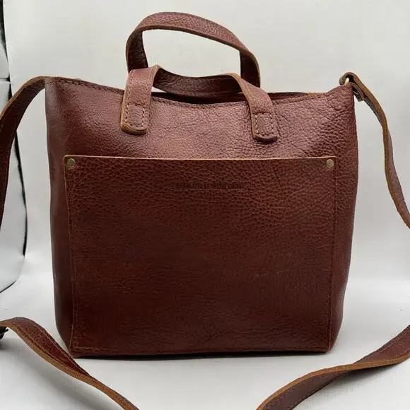 Portland Leather Goods Midium Zip-Top Crossbody Tote Pebbled Nutmeg Brand NWOT