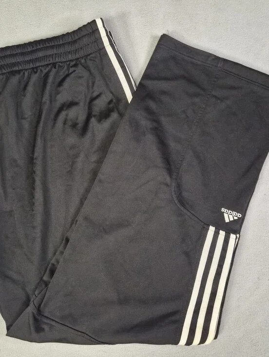 Adidas black baggy straight leg track pants with white stripes Size mens XL