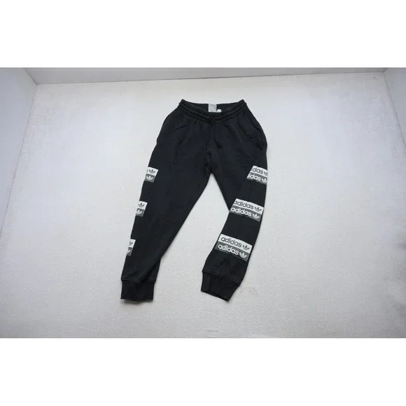 Adidas Sweatpants Mens Small Black Multi Logo Taped Joggers Athletic Excellent