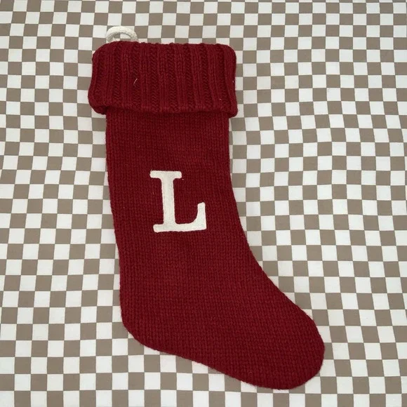 Christmas Stocking‎ Wondershop Cable Knit Monogram Red white L 18