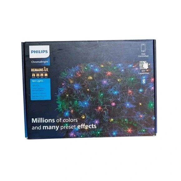 NEW -‎ 100ct LED Philips ChromaBright App Controlled Indoor/Outdoor Net Lights