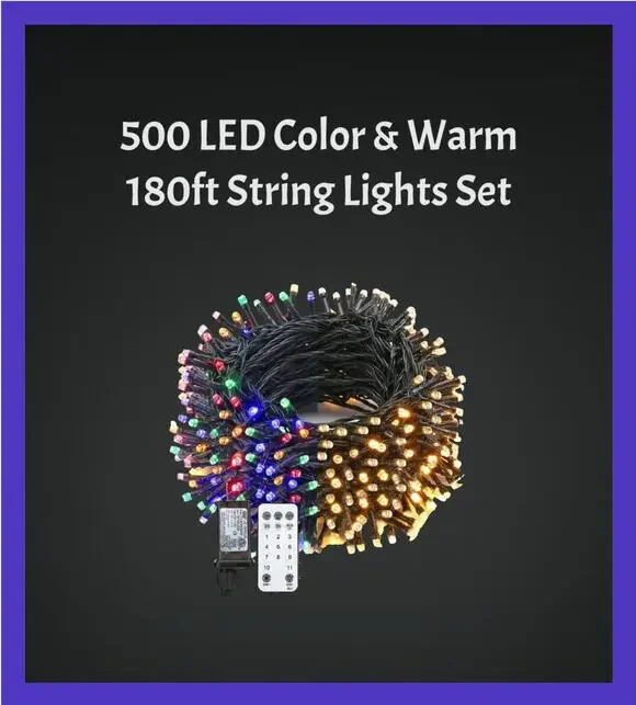 500 LED Lights 11 Modes Warm and Multi-Color 180ft Strand with Remote Timer