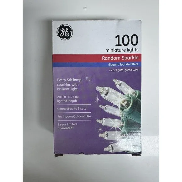 GE 100 Miniature Christmas Lights Random Sparkle Clear Green Wire NEW