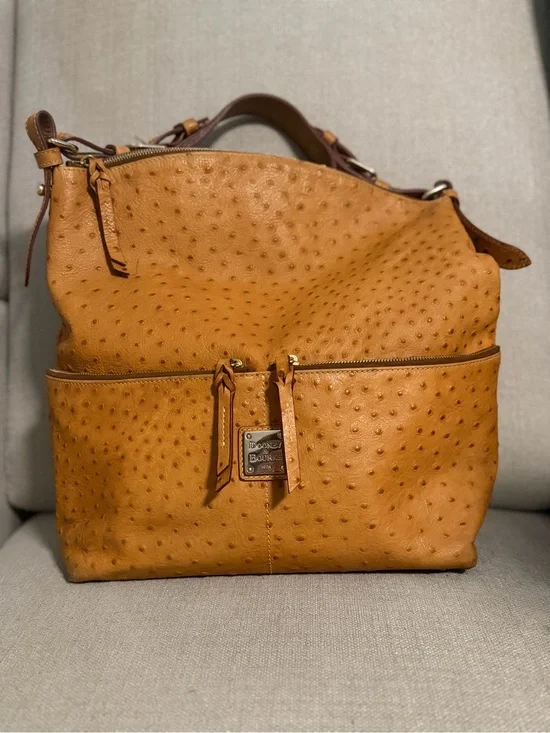 Dooney & Bourke Tan Ostrich-Embossed Leather Shoulder Bag