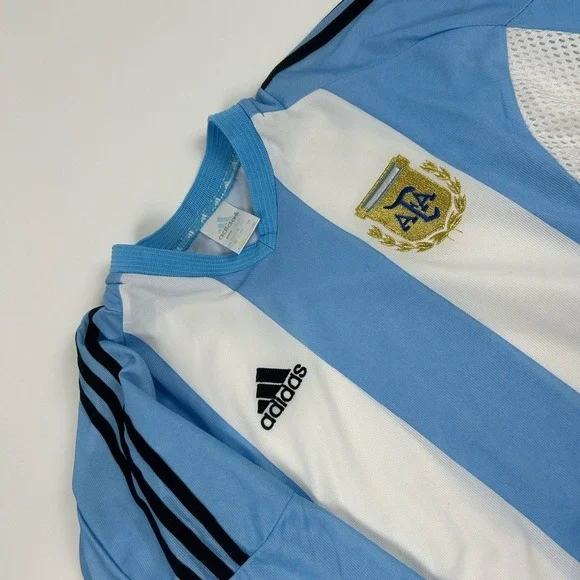 Adidas Men's SZ L VTG Argentina Mesh Soccer Y2K Blank Jersey Light Blue
