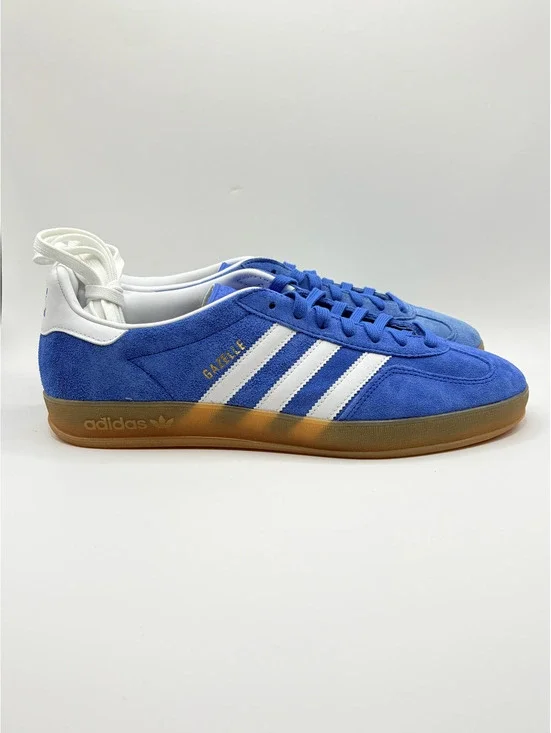 Adidas Gazelle Indoor Blue Suede Sneakers Size 10.5 with White Stripes and Gum S