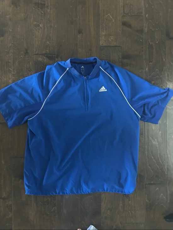 adidas Blue Short Sleeve Athletic Half-Zip Top with White Trim