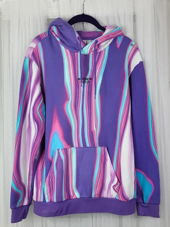 adidas Hyperreal Allover Print Hoodie Purple Men's Sweatshirt. Size S