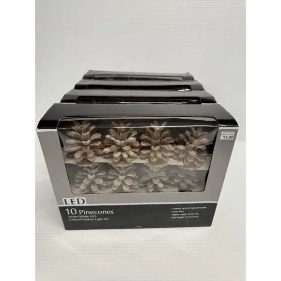 Lot of 4 Target LED Pinecone String Light Sets 10 Warm White Indoor Outdoor NEW