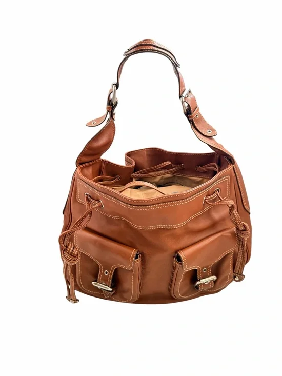 Marc Jacobs Womens Hobo Shoulder Bag Brown Leather Drawstring Designer Luxury