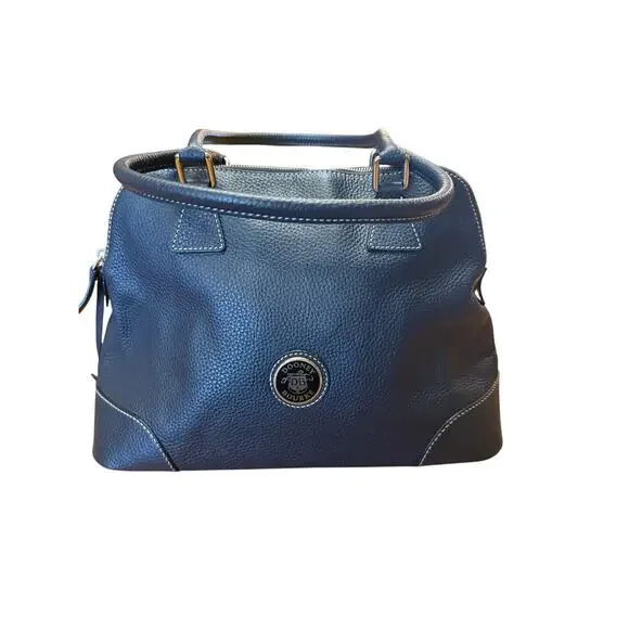 Dooney and Bourke Marine blue pebbled leather domed satchel w/wristlet key fob